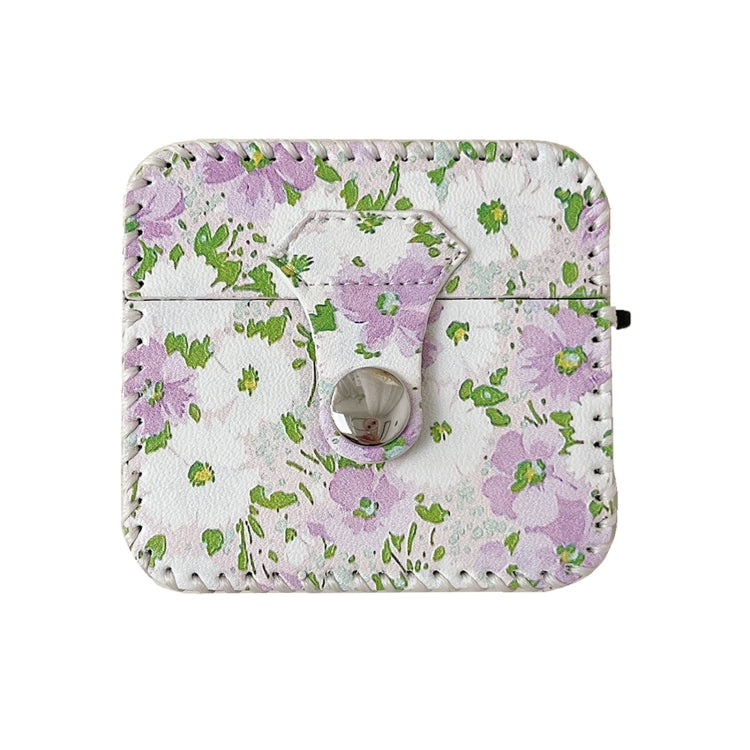 For AirPods Pro 2 PU Leather Wireless Earphone Case(Purple White Flowers) - For AirPods Pro 2 by buy2fix | Online Shopping UK | buy2fix