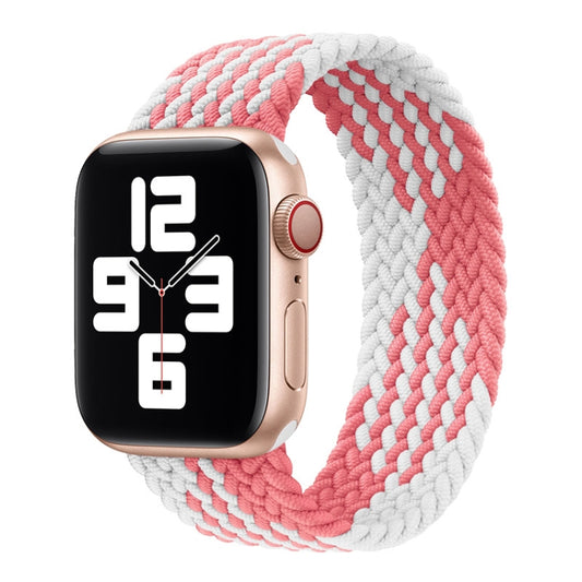 Nylon Single-turn Braided Watch Band For Apple Watch Ultra 49mm / Series 8&7 45mm / SE 2&6&SE&5&4 44mm / 3&2&1 42mm, Length:155mm(Z Pink White) - Watch Bands by buy2fix | Online Shopping UK | buy2fix