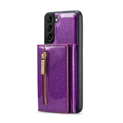 For Samsung Galaxy S21 5G DG.MING M3 Series Glitter Powder Card Bag Leather Case(Dark Purple) - Galaxy Phone Cases by DG.MING | Online Shopping UK | buy2fix