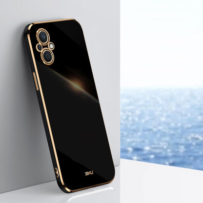 For OPPO A96 XINLI Straight 6D Plating Gold Edge TPU Phone Case(Black) - OPPO Cases by buy2fix | Online Shopping UK | buy2fix