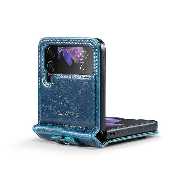 For Samsung Galaxy Z Flip3 5G CaseMe 003 Crazy Horse Texture Leather Phone Case with Lanyard(Blue) - Galaxy Phone Cases by CaseMe | Online Shopping UK | buy2fix