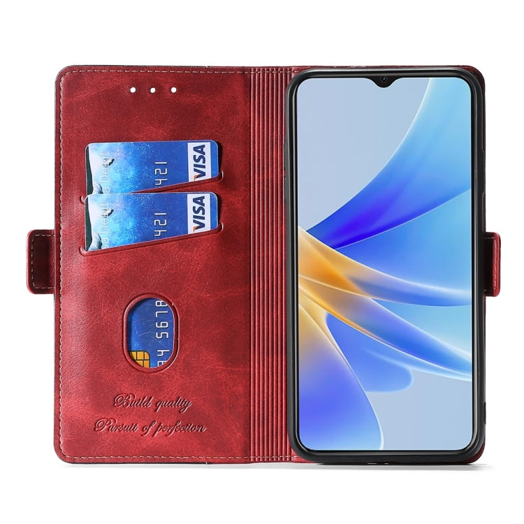 For OnePlus 11 Contrast Color Side Buckle Leather Phone Case(Purple + Rose Red) - OnePlus Cases by buy2fix | Online Shopping UK | buy2fix