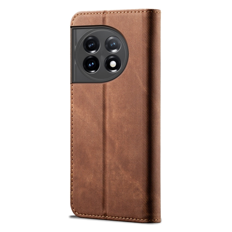 For OnePlus 11 Denim Texture Flip Leather Phone Case(Brown) - OnePlus Cases by buy2fix | Online Shopping UK | buy2fix