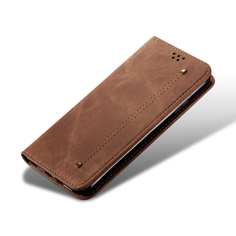 For OnePlus 11 Denim Texture Flip Leather Phone Case(Brown) - OnePlus Cases by buy2fix | Online Shopping UK | buy2fix