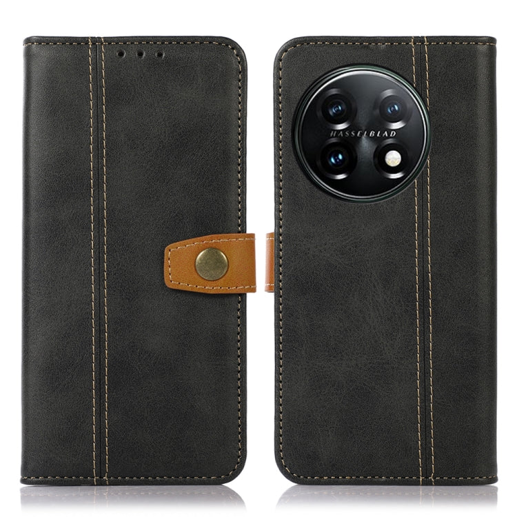 For OnePlus 11 5G Stitching Thread Calf Texture Leather Phone Case(Black) - OnePlus Cases by buy2fix | Online Shopping UK | buy2fix