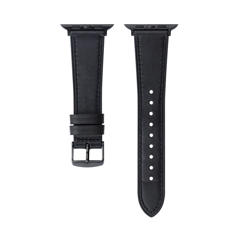 Crazy Horse Genuine Leather Watch Band For Apple Watch Ultra 49mm&Watch Ultra 2 49mm / Series 9&8&7 45mm / SE 3&SE 2&6&SE&5&4 44mm / 3&2&1 42mm(Full Black) - Watch Bands by buy2fix | Online Shopping UK | buy2fix