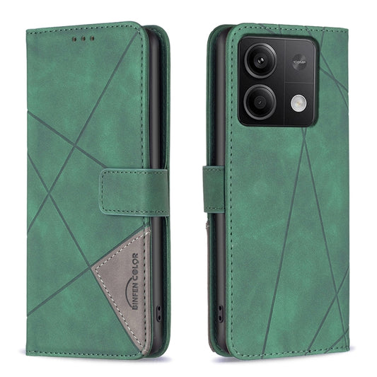 For Xiaomi Redmi Note 13 4G Global Magnetic Buckle Rhombus Texture Leather Phone Case(Green) - Note 13 Cases by buy2fix | Online Shopping UK | buy2fix
