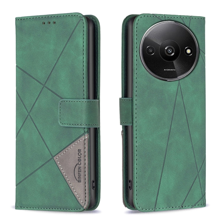 For Xiaomi Redmi A3 Magnetic Buckle Rhombus Texture Leather Phone Case(Green) - Xiaomi Cases by buy2fix | Online Shopping UK | buy2fix