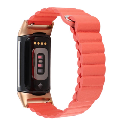 For Fitbit Charge 5 Magnetic Loop Leather Watch Band(Orange) - Watch Bands by buy2fix | Online Shopping UK | buy2fix