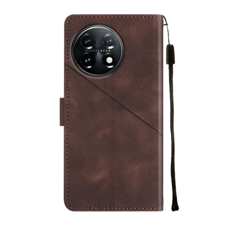 For OnePlus 11 Skin-feel Embossed Leather Phone Case(Brown) - OnePlus Cases by buy2fix | Online Shopping UK | buy2fix