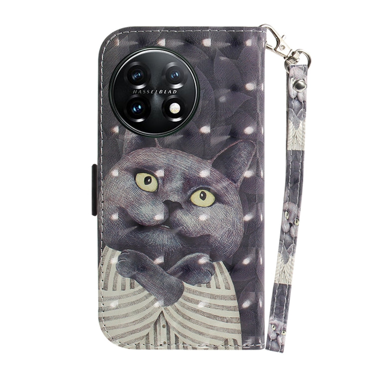 For OnePlus 11 3D Colored Horizontal Flip Leather Phone Case(Hug Cat) - OnePlus Cases by buy2fix | Online Shopping UK | buy2fix