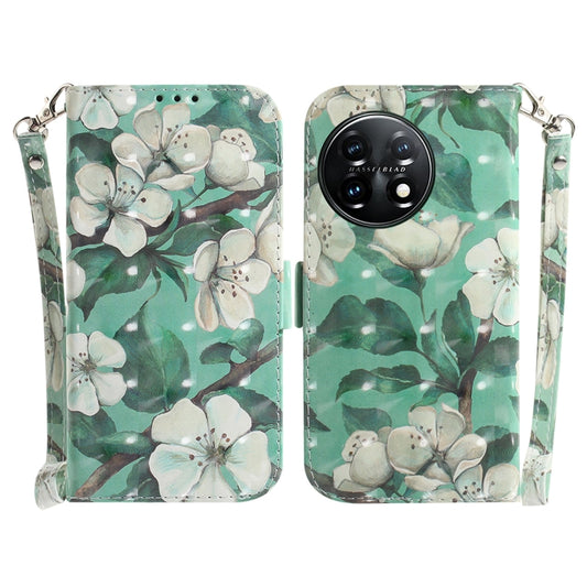 For OnePlus 11 3D Colored Horizontal Flip Leather Phone Case(Watercolor Flower) - OnePlus Cases by buy2fix | Online Shopping UK | buy2fix