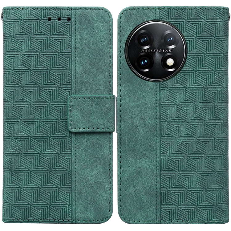 For OnePlus 11 Geometric Embossed Leather Phone Case(Green) - OnePlus Cases by buy2fix | Online Shopping UK | buy2fix