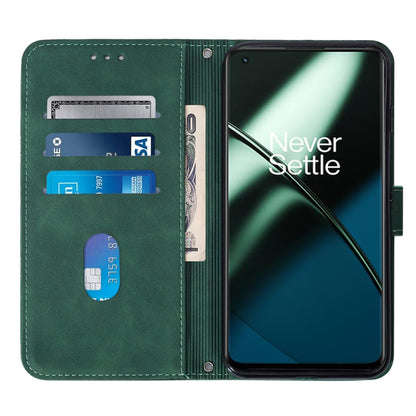 For OnePlus 11 Crossbody 3D Embossed Flip Leather Phone Case(Dark Green) - OnePlus Cases by buy2fix | Online Shopping UK | buy2fix