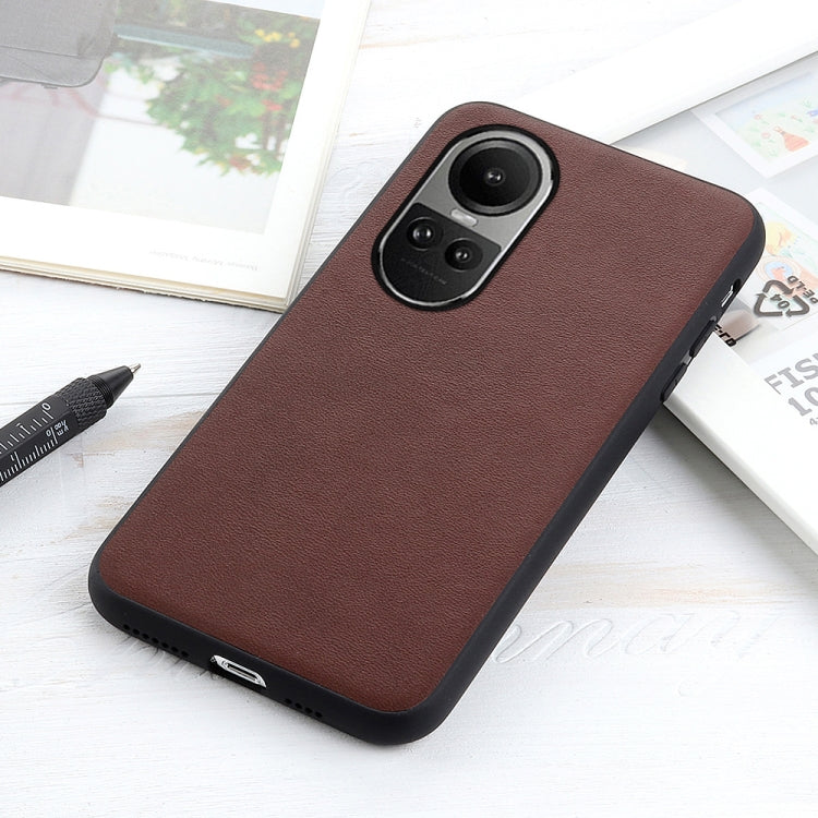 For OPPO Reno10 Global / 10 Pro Global Lambskin Texture Genuine Leather Phone Case(Brown) - OPPO Cases by buy2fix | Online Shopping UK | buy2fix