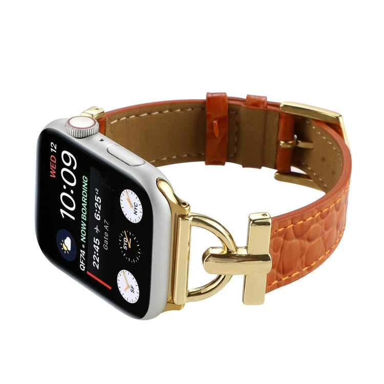 D-Buckle Cocodile Genuine Leather Watch Band For Apple Watch Series 9&8&7 41mm / SE 3&SE 2&6&SE&5&4 40mm / 3&2&1 38mm(Brown) - Watch Bands by buy2fix | Online Shopping UK | buy2fix