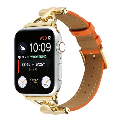 For Apple Watch Ultra 49mm&Watch Ultra 2 49mm / Series 9&8&7 45mm / SE 3&SE 2&6&SE&5&4 44mm / 3&2&1 42mm D-Buckle Plain Genuine Leather Watch Band(Orange) - Watch Bands by buy2fix | Online Shopping UK | buy2fix