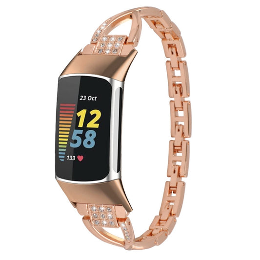 For Fitbit Charge 2 Diamond Metal Watch Band(Rose Gold) - Watch Bands by buy2fix | Online Shopping UK | buy2fix