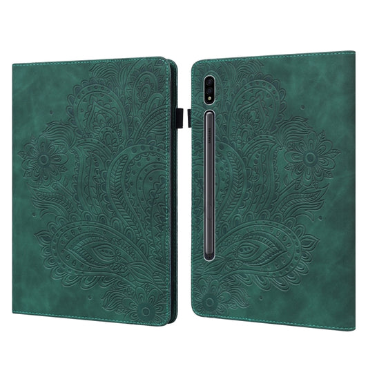 For Samsung Galaxy Tab S9 / S9 FE Peacock Embossed Pattern Leather Tablet Case(Green) - Galaxy Tab S9 Cases by buy2fix | Online Shopping UK | buy2fix