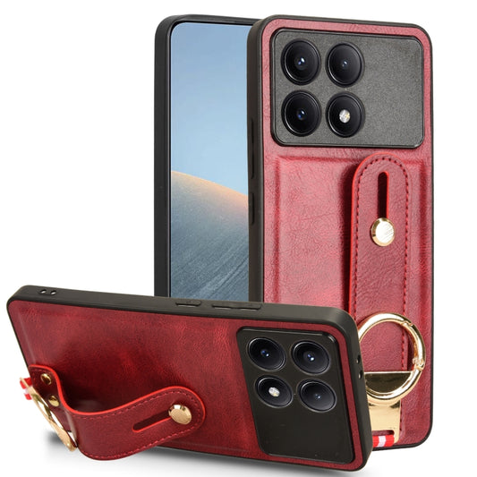 For Xiaomi Redmi K70/K70 Pro Wristband Leather Back Phone Case(Red) - K70 Pro Cases by buy2fix | Online Shopping UK | buy2fix