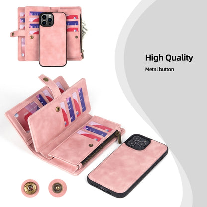 For iPhone 13 Pro Zipper Wallet Detachable MagSafe Leather Phone Case(Pink) - iPhone 13 Pro Cases by buy2fix | Online Shopping UK | buy2fix