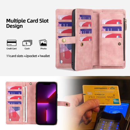 For iPhone 13 Pro Zipper Wallet Detachable MagSafe Leather Phone Case(Pink) - iPhone 13 Pro Cases by buy2fix | Online Shopping UK | buy2fix