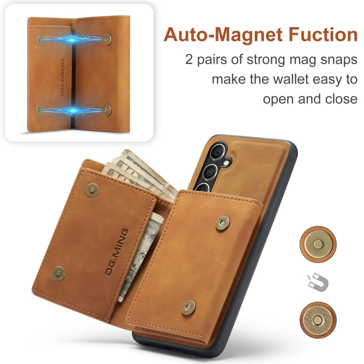 For Samsung Galaxy A35 5G DG.MING M1 Series 3-Fold Multi Card Wallet + Magnetic Phone Case(Brown) - Galaxy Phone Cases by DG.MING | Online Shopping UK | buy2fix