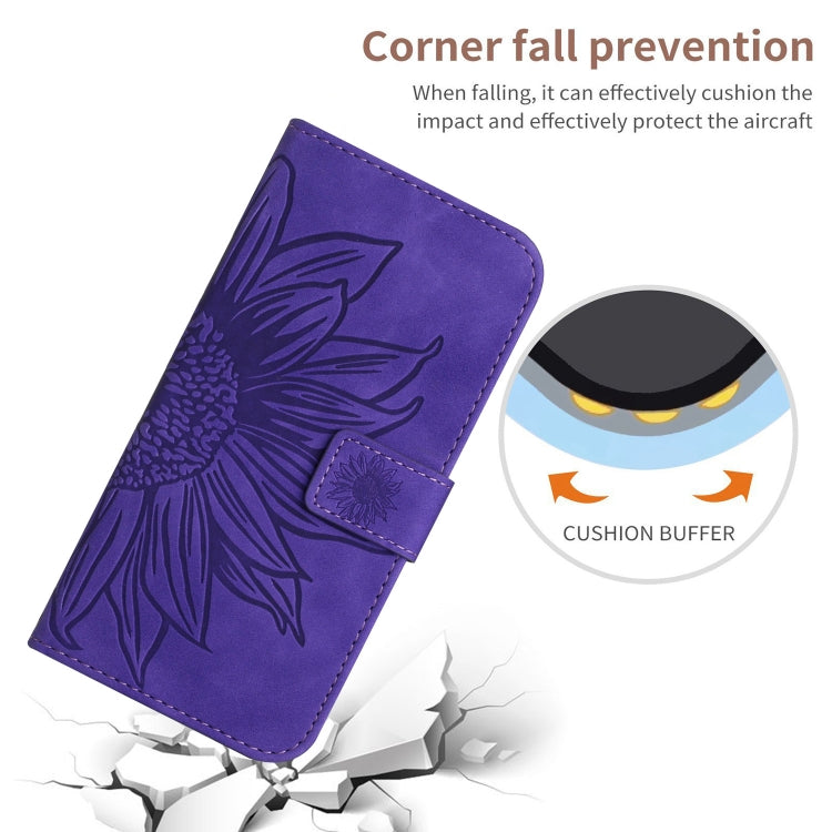 For Xiaomi Redmi 13C 4G Skin Feel Sun Flower Embossed Flip Leather Phone Case with Lanyard(Dark Purple) - 13C Cases by buy2fix | Online Shopping UK | buy2fix