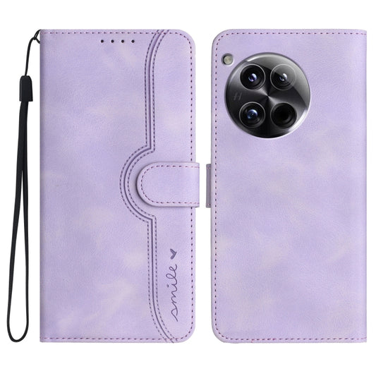 For OnePlus 12 Heart Pattern Skin Feel Leather Phone Case(Purple) - OnePlus Cases by buy2fix | Online Shopping UK | buy2fix