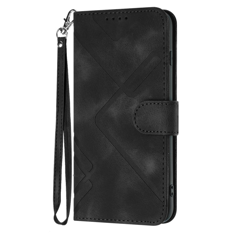 For iPhone 16 Line Pattern Skin Feel Leather Phone Case(Black) - iPhone 16 Cases by buy2fix | Online Shopping UK | buy2fix