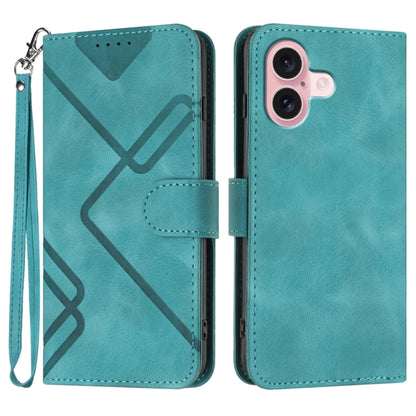 For iPhone 16 Line Pattern Skin Feel Leather Phone Case(Light Blue) - iPhone 16 Cases by buy2fix | Online Shopping UK | buy2fix