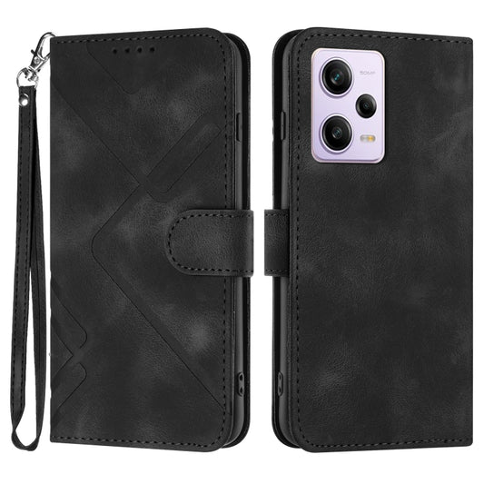 For Xiaomi Redmi Note 12 Pro 4G/5G Global Line Pattern Skin Feel Leather Phone Case(Black) - Xiaomi Cases by buy2fix | Online Shopping UK | buy2fix