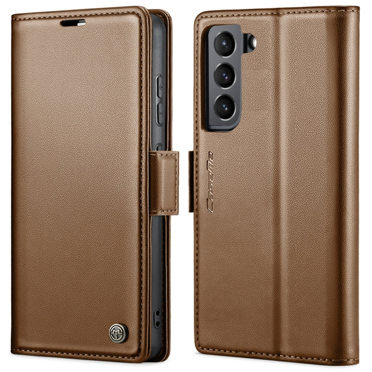 For Samsung Galaxy S22 5G CaseMe 023 Butterfly Buckle Litchi Texture RFID Anti-theft Leather Phone Case(Brown) - Galaxy S22 5G Cases by CaseMe | Online Shopping UK | buy2fix