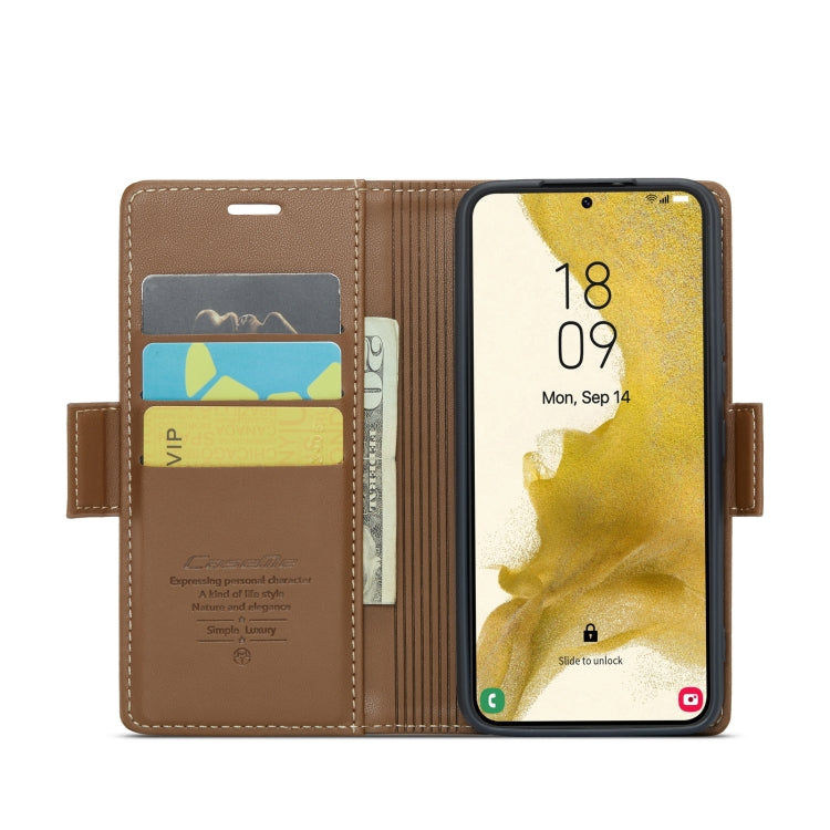 For Samsung Galaxy S22 5G CaseMe 023 Butterfly Buckle Litchi Texture RFID Anti-theft Leather Phone Case(Brown) - Galaxy S22 5G Cases by CaseMe | Online Shopping UK | buy2fix