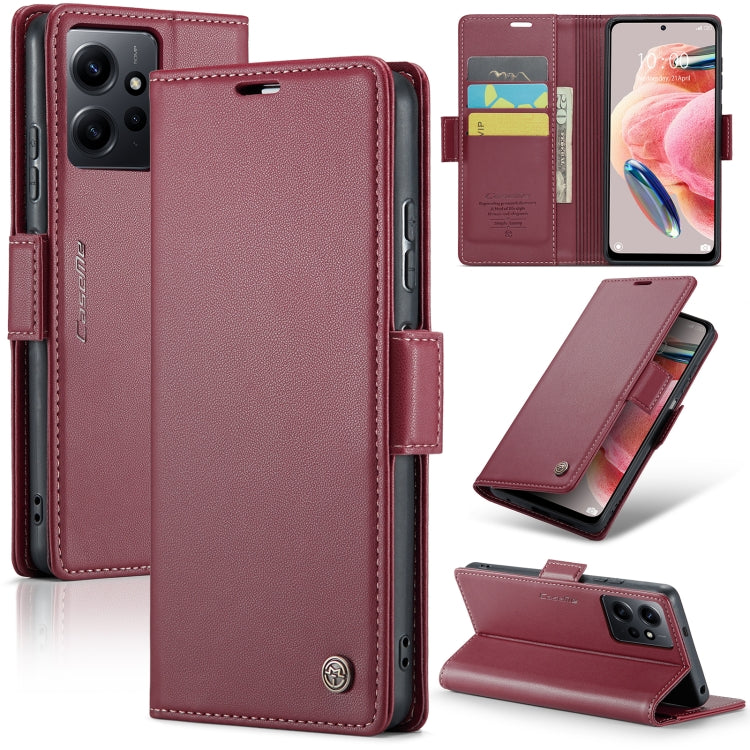 For Xiaomi Redmi Note 12 4G Global CaseMe 023 Butterfly Buckle Litchi Texture RFID Anti-theft Leather Phone Case(Wine Red) - Xiaomi Cases by CaseMe | Online Shopping UK | buy2fix