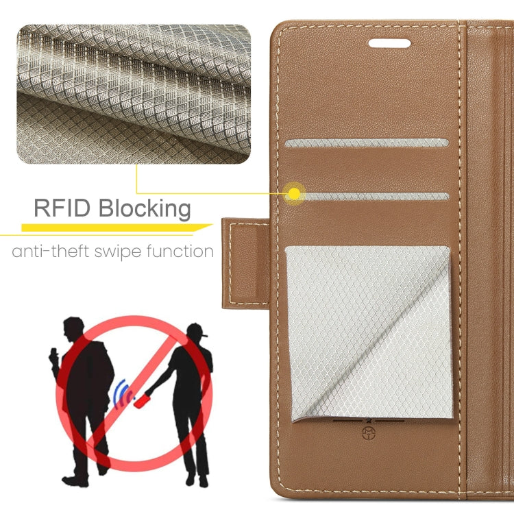 For Xiaomi Redmi 12 4G／12 5G／Note 12R／POCO M6 Pro 5G CaseMe 023 Butterfly Buckle Litchi Texture RFID Anti-theft Leather Phone Case(Brown) - Xiaomi Cases by CaseMe | Online Shopping UK | buy2fix