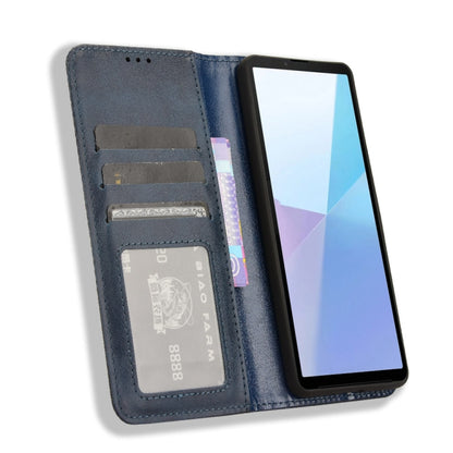 For Sony Xperia 10 VI 2024 Magnetic Buckle Retro Texture Leather Phone Case(Blue) - Sony Cases by buy2fix | Online Shopping UK | buy2fix