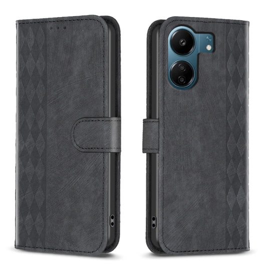 For Xiaomi Redmi 13C Plaid Embossed Leather Phone Case(Black) - 13C Cases by buy2fix | Online Shopping UK | buy2fix