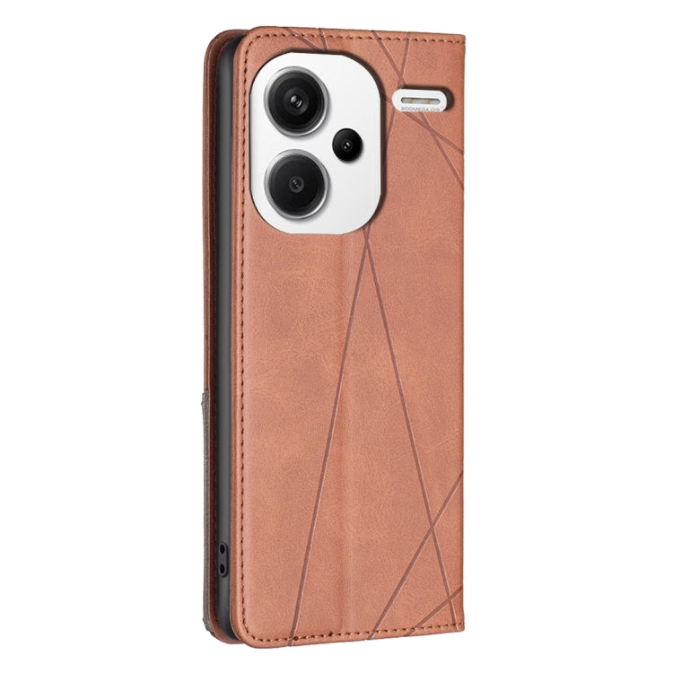 For Xiaomi Redmi Note 13 Pro+ 5G Rhombus Texture Magnetic Leather Phone Case(Brown) - Xiaomi Cases by buy2fix | Online Shopping UK | buy2fix