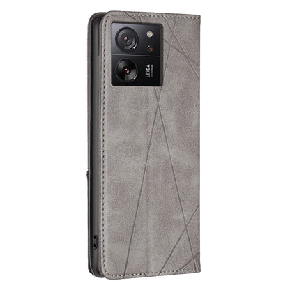 For Xiaomi 13T / 13T Pro / Redmi K60 Ultra Rhombus Texture Magnetic Leather Phone Case(Grey) - Redmi K60 Ultra Cases by buy2fix | Online Shopping UK | buy2fix