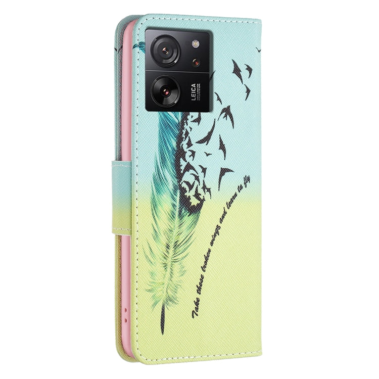 For Xiaomi 13T / 13T Pro / Redmi K60 Ultra Colored Drawing Pattern Leather Phone Case(Feather) - Redmi K60 Ultra Cases by buy2fix | Online Shopping UK | buy2fix
