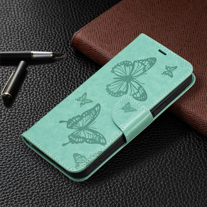 For Xiaomi Redmi 13C Two Butterflies Embossing Leather Phone Case(Green) - 13C Cases by buy2fix | Online Shopping UK | buy2fix