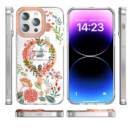 For iPhone 15 Pro MagSafe Magnetic TPU Phone Case(Red Flowers and Green Leaves) - iPhone 15 Pro Cases by buy2fix | Online Shopping UK | buy2fix