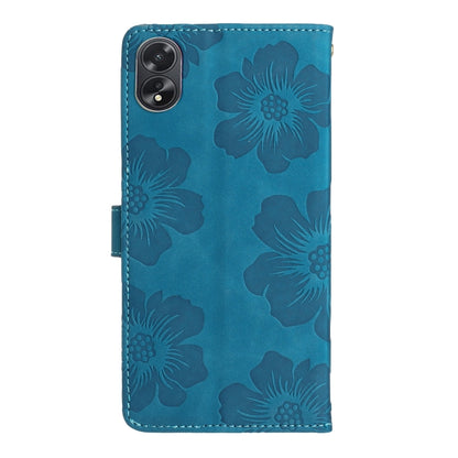 For OPPO A18 Flower Embossing Pattern Leather Phone Case(Blue) - A18 Cases by buy2fix | Online Shopping UK | buy2fix