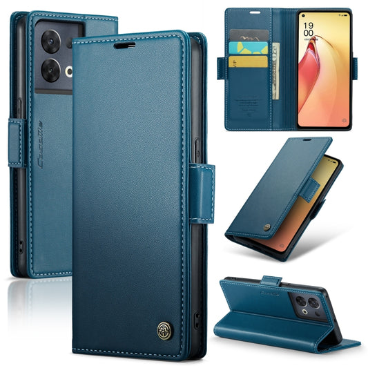 For OPPO Reno8 Pro 5G Global CaseMe 023 Butterfly Buckle Litchi Texture RFID Anti-theft Leather Phone Case(Blue) - OPPO Cases by CaseMe | Online Shopping UK | buy2fix