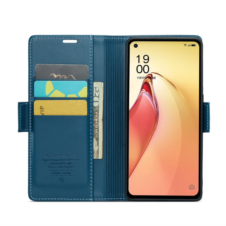 For OPPO Reno8 Pro 5G Global CaseMe 023 Butterfly Buckle Litchi Texture RFID Anti-theft Leather Phone Case(Blue) - OPPO Cases by CaseMe | Online Shopping UK | buy2fix