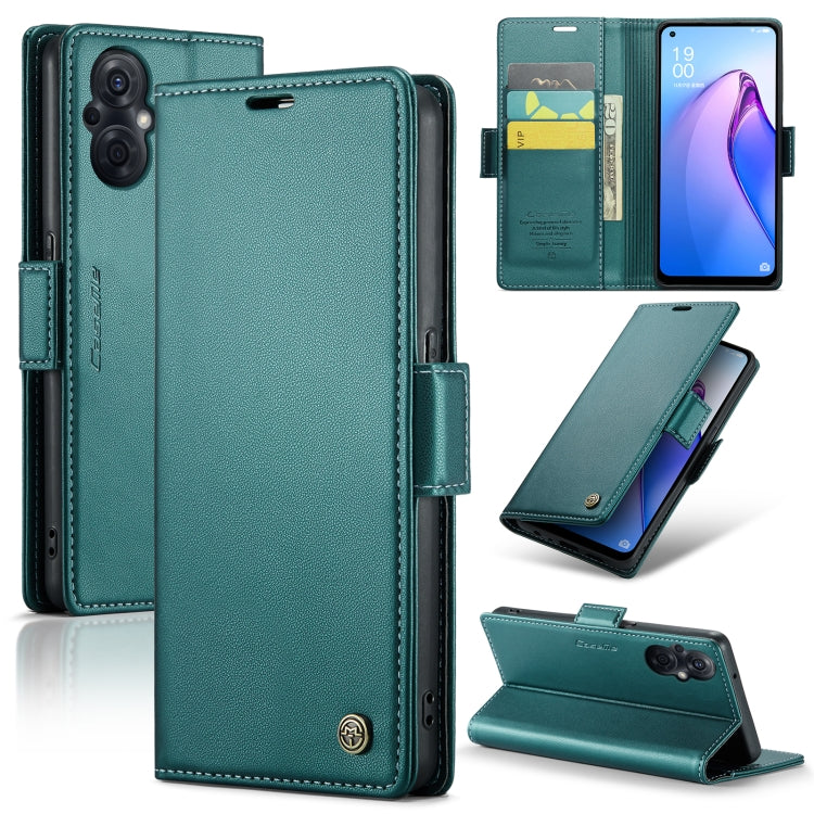 For OPPO Reno8 Lite Global CaseMe 023 Butterfly Buckle Litchi Texture RFID Anti-theft Leather Phone Case(Pearly Blue) - OPPO Cases by CaseMe | Online Shopping UK | buy2fix