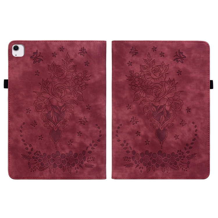 For iPad Air 11 2024 Butterfly Rose Embossed Leather Smart Tablet Case(Red) - iPad Air 11 2024 Cases by buy2fix | Online Shopping UK | buy2fix