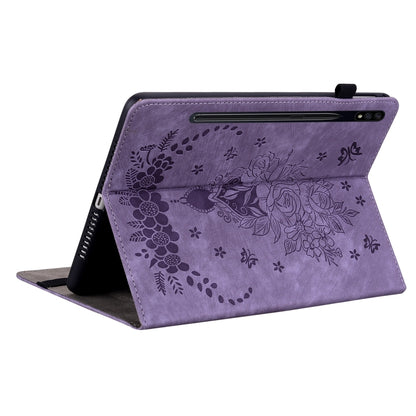 For Samsung Galaxy Tab S9+ Butterfly Rose Embossed Leather Tablet Case(Purple) - Galaxy Tab S9+ Cases by buy2fix | Online Shopping UK | buy2fix