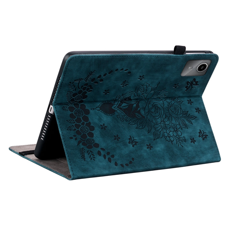 For Lenovo Tab M11/Xiaoxin Pad 11 2024 Butterfly Rose Embossed Leather Tablet Case(Dark Blue) - Lenovo by buy2fix | Online Shopping UK | buy2fix